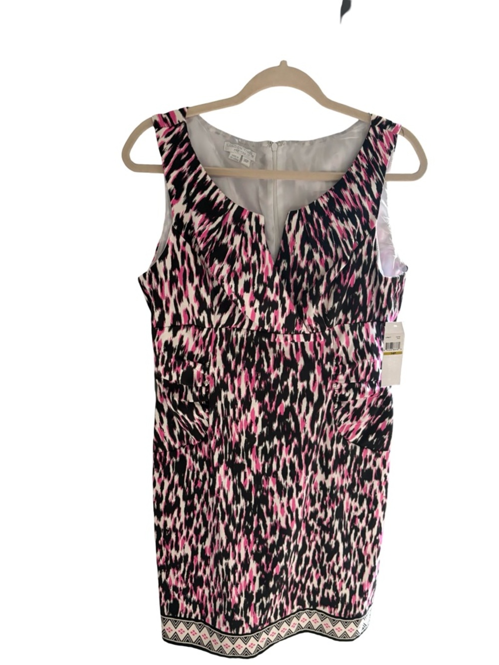 London Times Pink Black Abstract Brushstroke Ikat Sheath Dress NWT Petite 14P